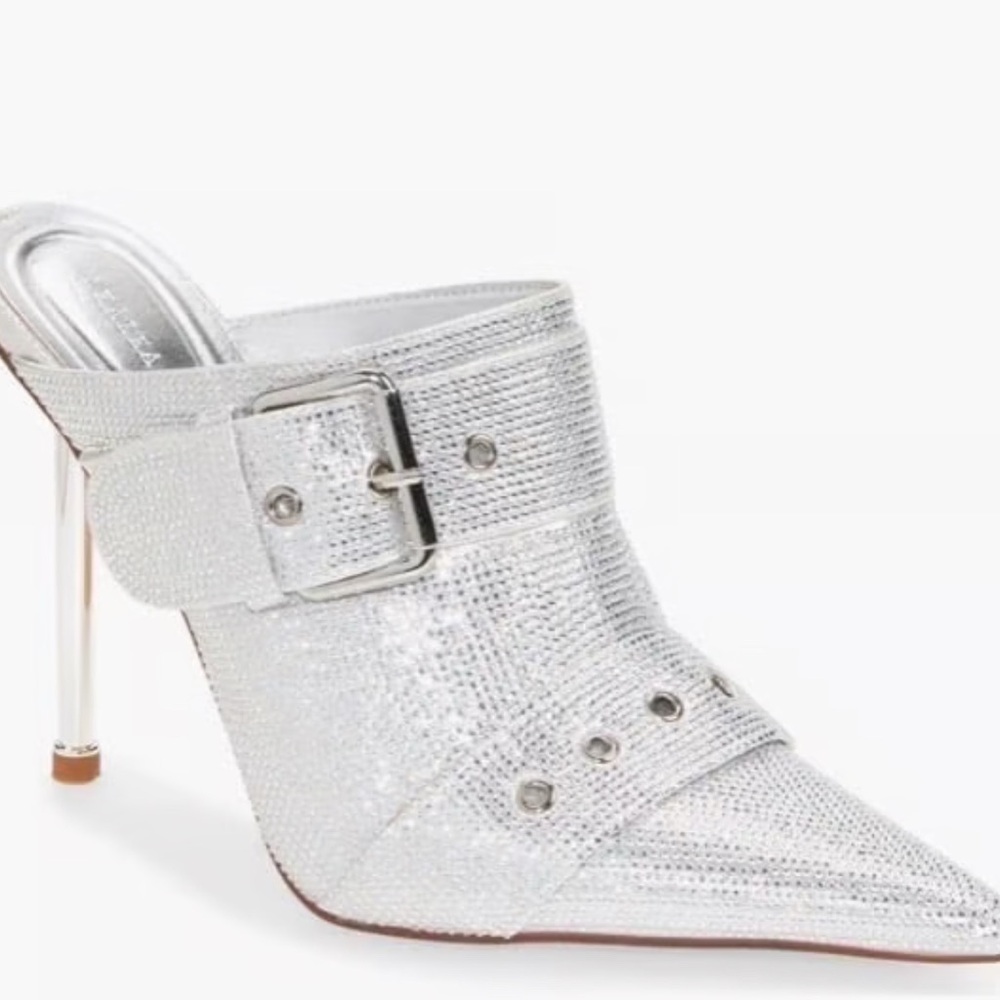 Azalea Wang Sayge Silver Rhinestone Mule Heels – Size 8.5 – NWT